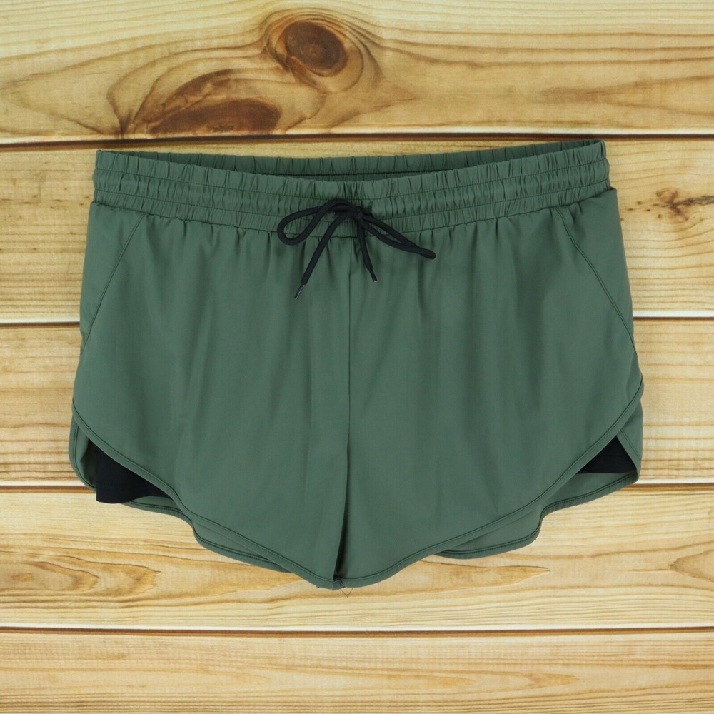 Blevon H Activewear Shorts Womens Size XXL Dark‎ Green Lined Stretch Drawstring